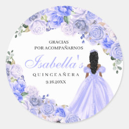 Periwinkle Blue Floral Quinceanera Round Stickers