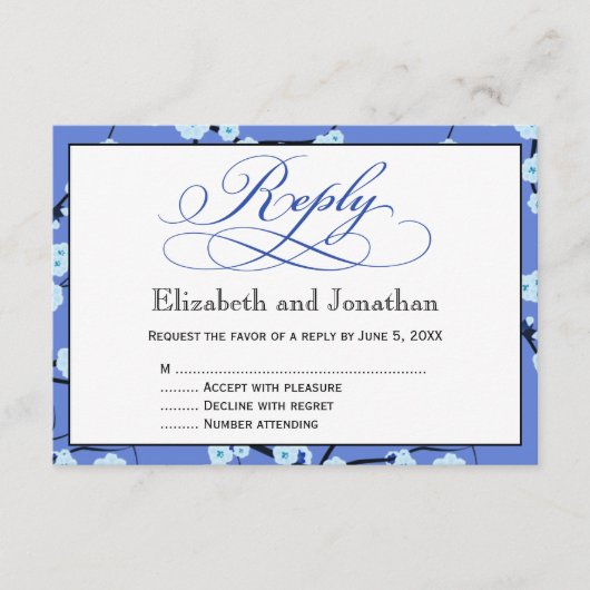 Periwinkle Blue Floral Reply RSVP Card (Vorderseite)