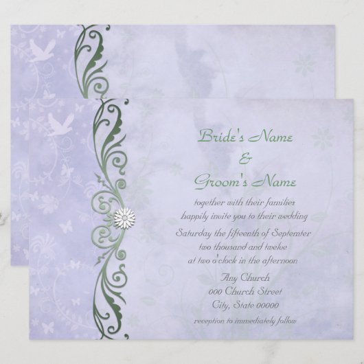 Periwinkle Blue Floral Spring Wedding Einladung (Vorne/Hinten)