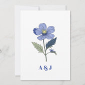 Periwinkle Blue Floral Stilisierte Blume Hochzeit Einladung (Rückseite)