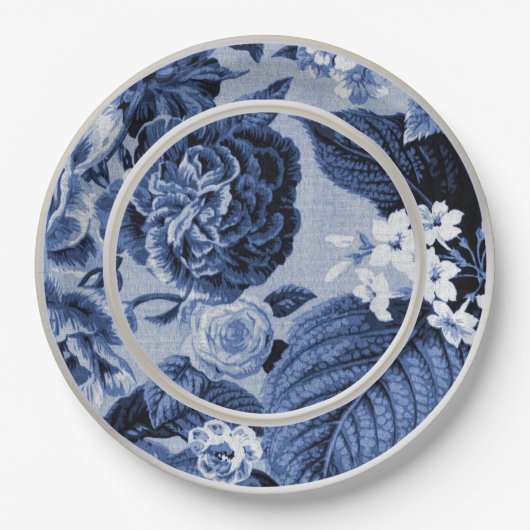 Periwinkle Blue Floral Toile No.1 Pappteller (Vorderseite)
