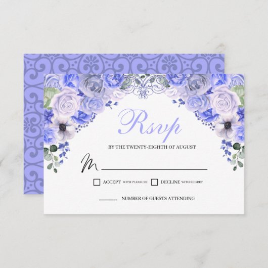 Periwinkle Blue Floral UAWG Enclosure Card RSVP Karte (Vorne/Hinten)