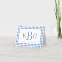 Periwinkle Blue Gingham Three Letter Monogram Note
