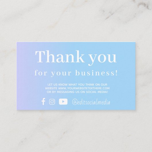 Periwinkle Blue Gradient Danke Business Card Begleitkarte (Rückseite)