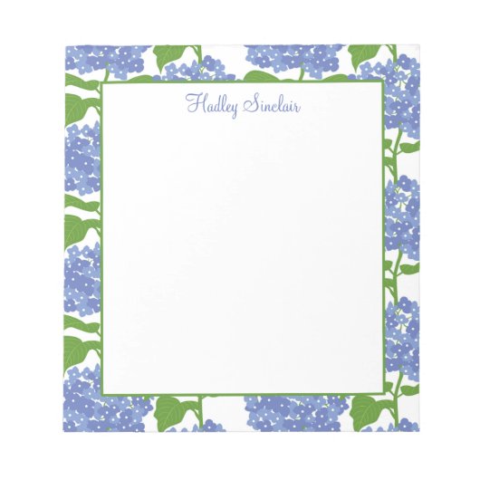 Periwinkle Blue Hydrangea Muster Notepad Notizblock (Vorderseite)