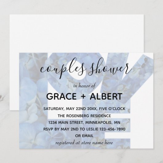 Periwinkle Blue Hydrangeas Paare Dusche Einladung (Vorne/Hinten)