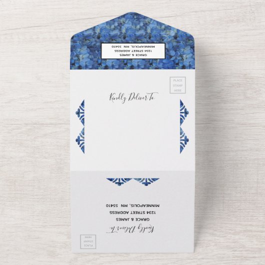 Periwinkle Blue Hydrangeas Wedding All In One Einladung (Außenbereich)