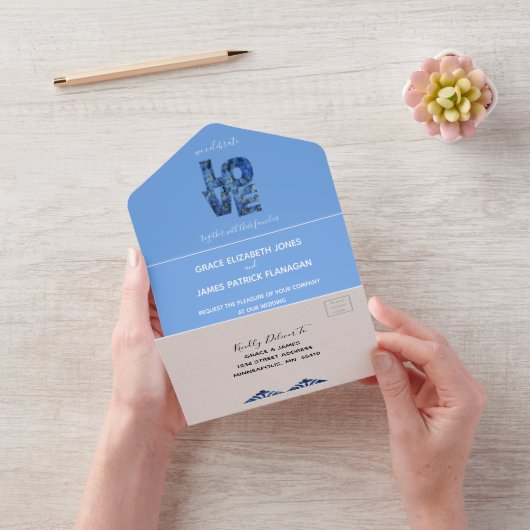 Periwinkle Blue Hydrangeas Wedding All In One Einladung (Video)