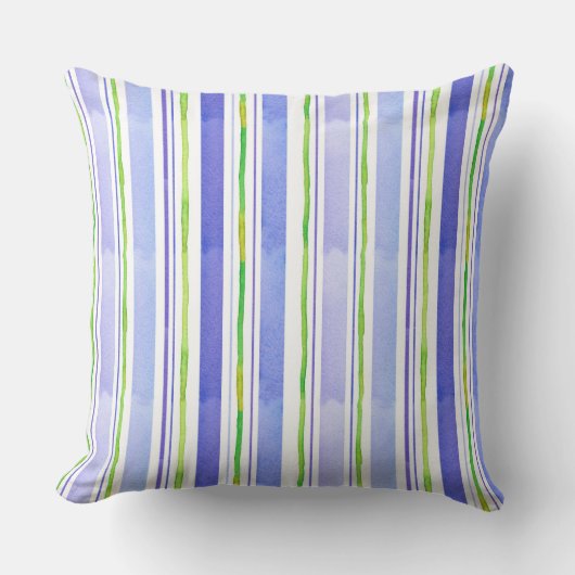 Periwinkle Blue Lime Green Watercolor Strip Kissen (Vorderseite)