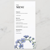 Periwinkle Blue Modern Floral Hochzeitessen Menükarte (Vorderseite)