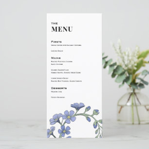 Periwinkle Blue Modern Floral Hochzeitessen Menükarte