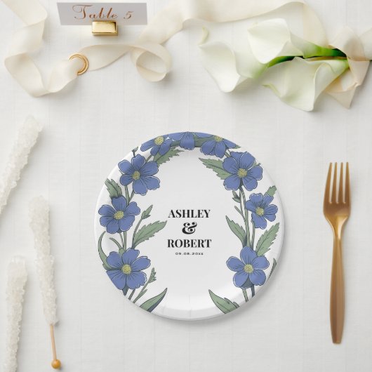 Periwinkle Blue Modern Floral Wedding Pappteller (Hochzeit)