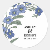 Periwinkle Blue Modern Floral Wedding Runder Aufkleber (Vorderseite)