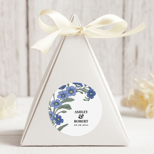 Periwinkle Blue Modern Floral Wedding Runder Aufkleber