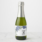Periwinkle Blue Modern Floral Wedding Schaumweinetikett (Vorderseite)