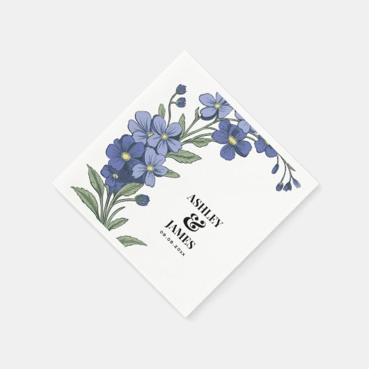 Periwinkle Blue Modern Floral Wedding Serviette (Ecke)