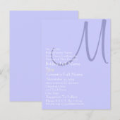 Periwinkle Blue Monogram Wedding Einladung (Vorne/Hinten)