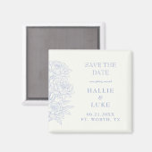 Periwinkle Blue Peony Line Art Wedding Save Date Magnet (Vorderseite/Rückseite)