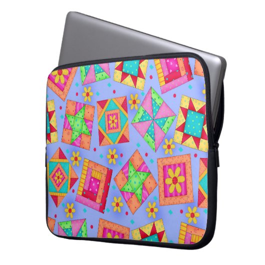 Periwinkle Blue Quilt Block Art Laptop-Sieb Laptopschutzhülle (Vorderseite Links)