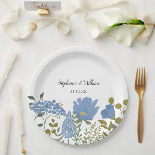 Periwinkle Blue Spring Floral Wedding Personalisie Pappteller