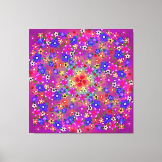 Periwinkle Blue und Violet Blume und Hearts Boho Leinwanddruck (Vorderseite)