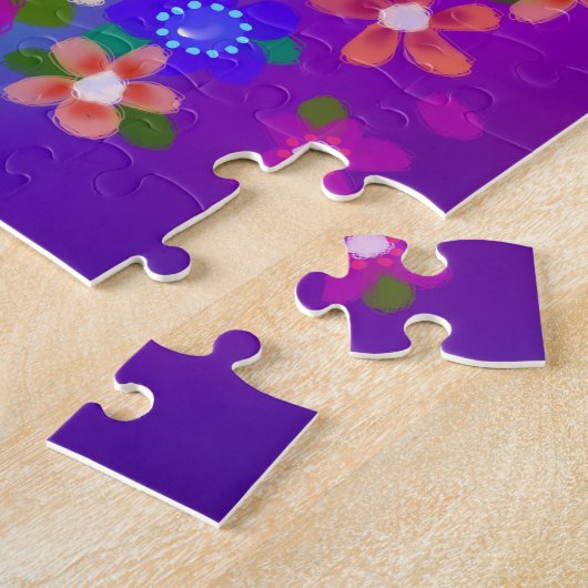 Periwinkle Blue und Violet Boho Gemalte Blume Puzzle (Seite)