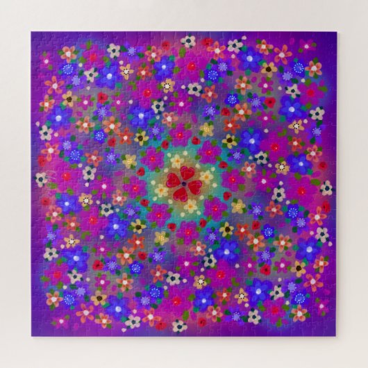 Periwinkle Blue und Violet Boho Gemalte Blume Puzzle (Horizontal)