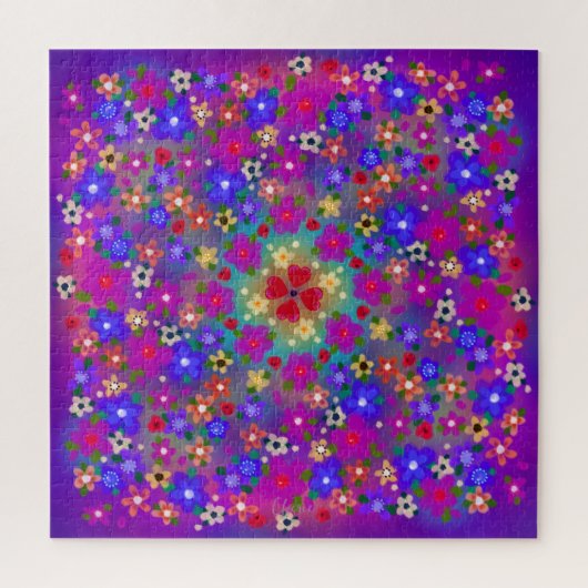 Periwinkle Blue und Violet Boho Gemalte Blume Puzzle (Vertikal)