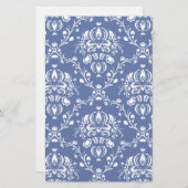 Periwinkle Blue und White Damask Briefpapier (Vorne/Hinten)