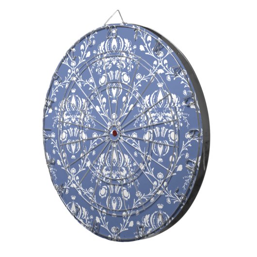 Periwinkle Blue und White Damask Dartscheibe (Vorderseite rechts)