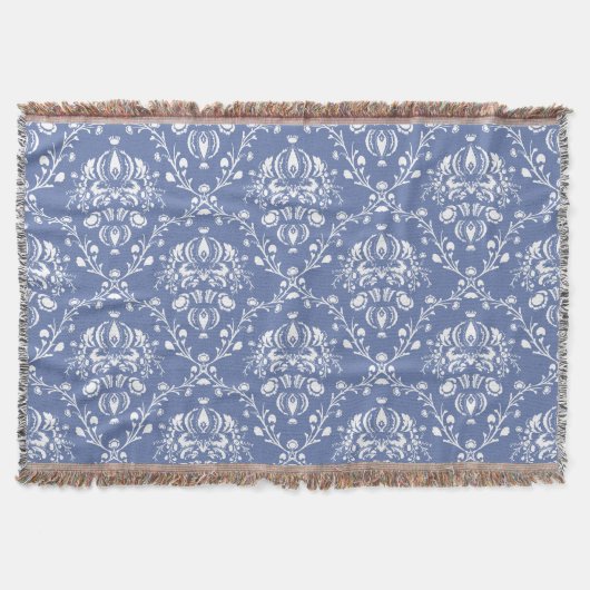 Periwinkle Blue und White Damask Decke (Vorderseite)