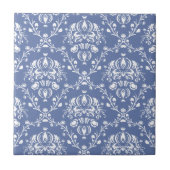 Periwinkle Blue und White Damask Fliese (Vorderseite)