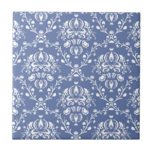 Periwinkle Blue und White Damask Fliese