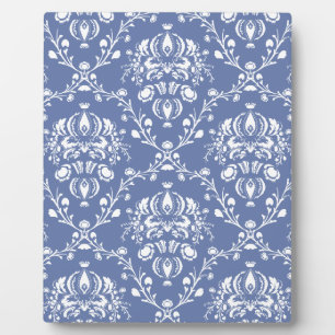 Periwinkle Blue und White Damask Fotoplatte