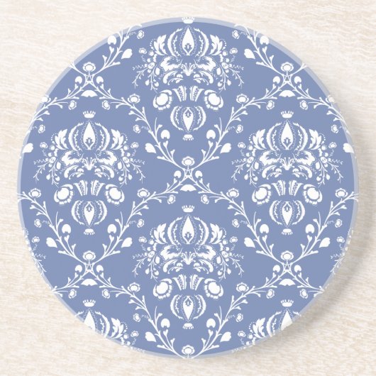 Periwinkle Blue und White Damask Getränkeuntersetzer (Vorne)