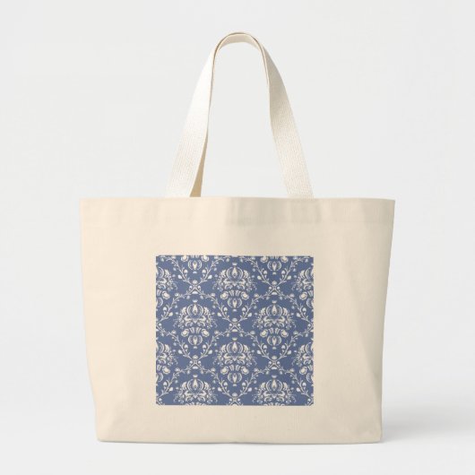 Periwinkle Blue und White Damask Jumbo Stoffbeutel (Vorne)