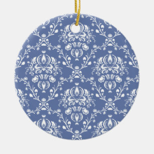 Periwinkle Blue und White Damask Keramik Ornament