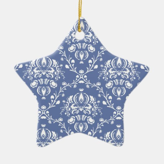 Periwinkle Blue und White Damask Keramikornament (Vorne)
