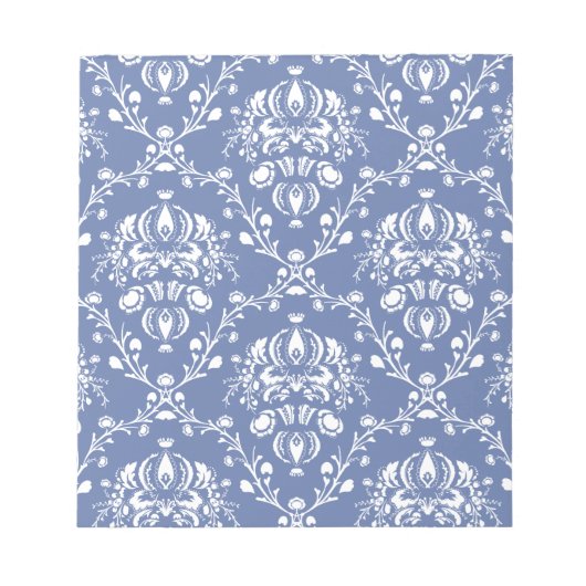 Periwinkle Blue und White Damask Notizblock (Vorderseite)