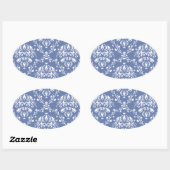 Periwinkle Blue und White Damask Ovaler Aufkleber (Blatt)