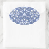 Periwinkle Blue und White Damask Ovaler Aufkleber (Tasche)