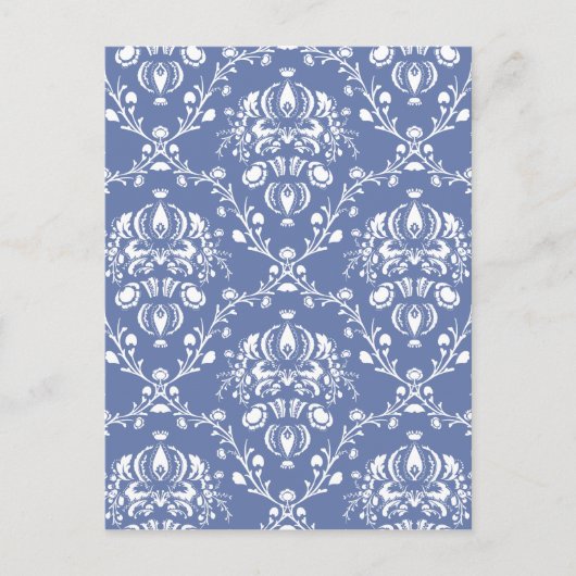 Periwinkle Blue und White Damask Postkarte (Vorderseite)
