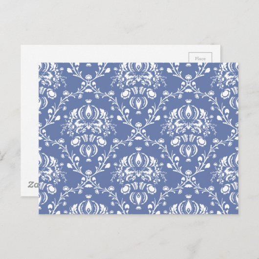 Periwinkle Blue und White Damask Postkarte (Vorne/Hinten)