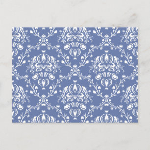 Periwinkle Blue und White Damask Postkarte