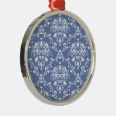 Periwinkle Blue und White Damask Silbernes Ornament (Rechts)