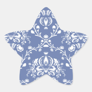 Periwinkle Blue und White Damask Stern-Aufkleber