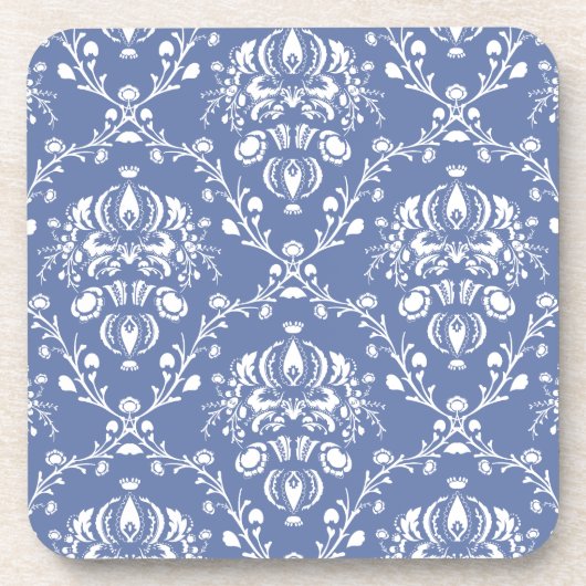 Periwinkle Blue und White Damask Untersetzer (Vorderseite)