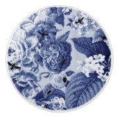 Periwinkle Blue Vintag Botanical & Bugs Floral Keramikknauf (Vorderseite)
