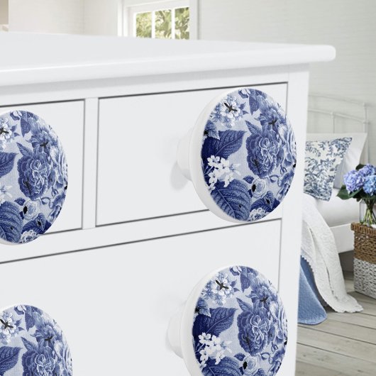 Periwinkle Blue Vintag Botanical & Bugs Floral Keramikknauf