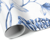 Periwinkle Blue Vintag Botanischer Blumenstrauß Geschenkpapier (Rolleneckpunkt)